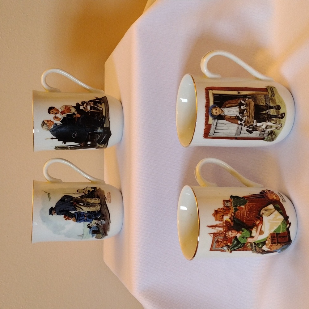 Norman Rockwell 1985 Coffee Cups Set/4 Vintage